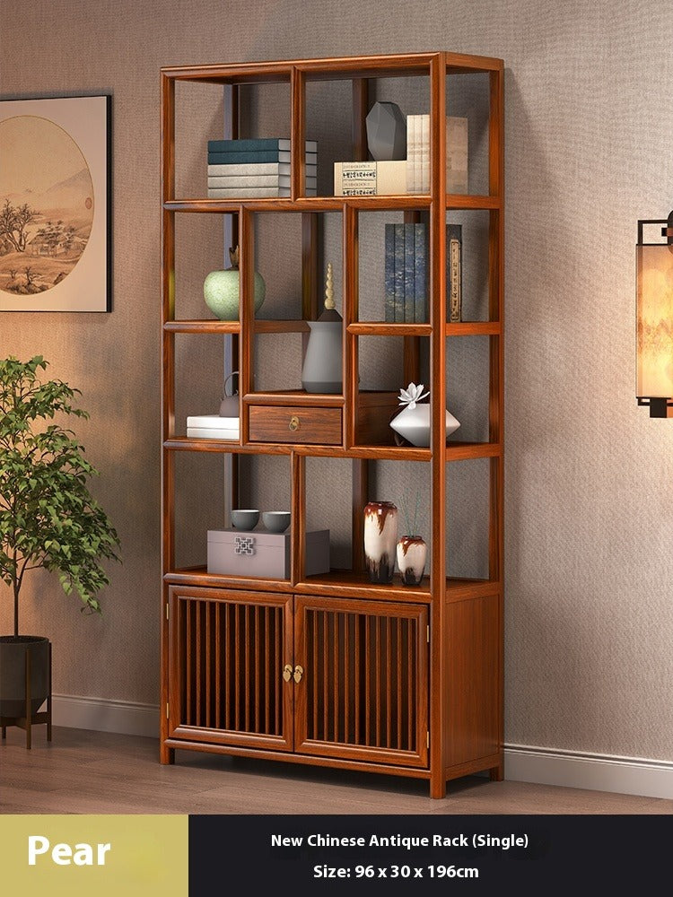 Solid Wood Chinese Display Shelf – Oak Curio Cabinet & Tea Storage Rack for Office or Tea Room