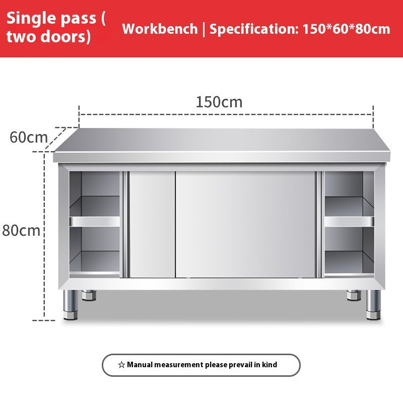 Stainless Steel Work Table with Upper Shelf – Commercial Kitchen Prep Station with Storage Cabinet & Cutting Surface