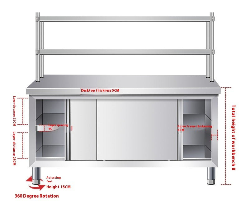Stainless Steel Work Table with Upper Shelf – Commercial Kitchen Prep Station with Storage Cabinet & Cutting Surface