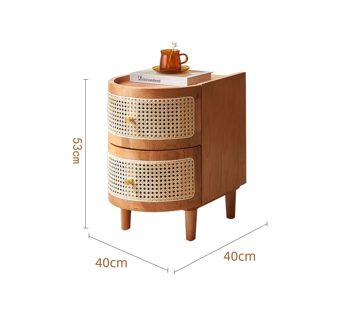Vintage Japanese-Style Bedside Table – Solid Wood Nightstand with Rattan Design for Bedroom Storage