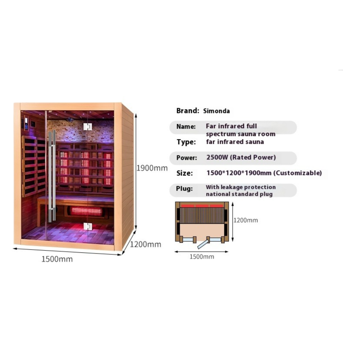 Wooden Infrared Sauna Room for One Person, Home Dry Steam Cabin for Full Body Detox