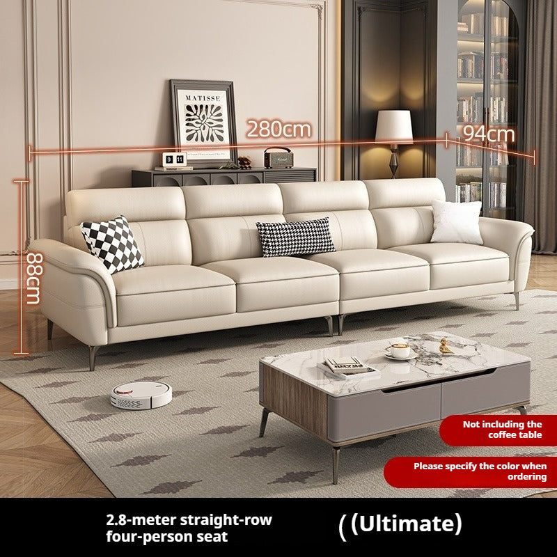 Cream-Style Top-Grain Leather 3-Seater Sofa with High Legs for Modern Small Living Rooms