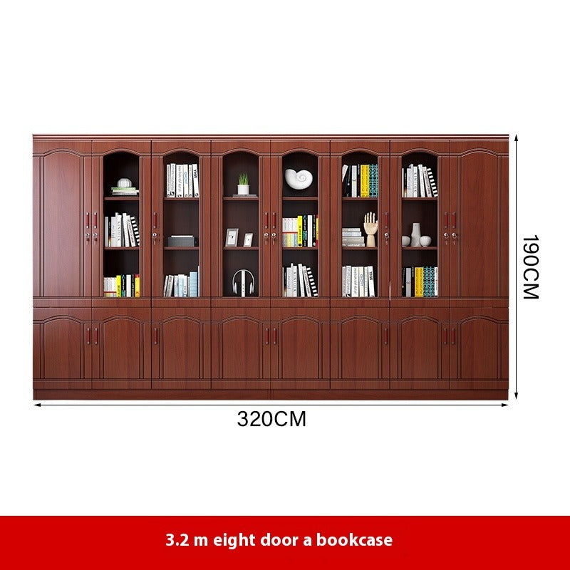 Chinese-Style Solid Wood Office Cabinet – Floor Standing Bookshelf with Glass Doors & File Storage