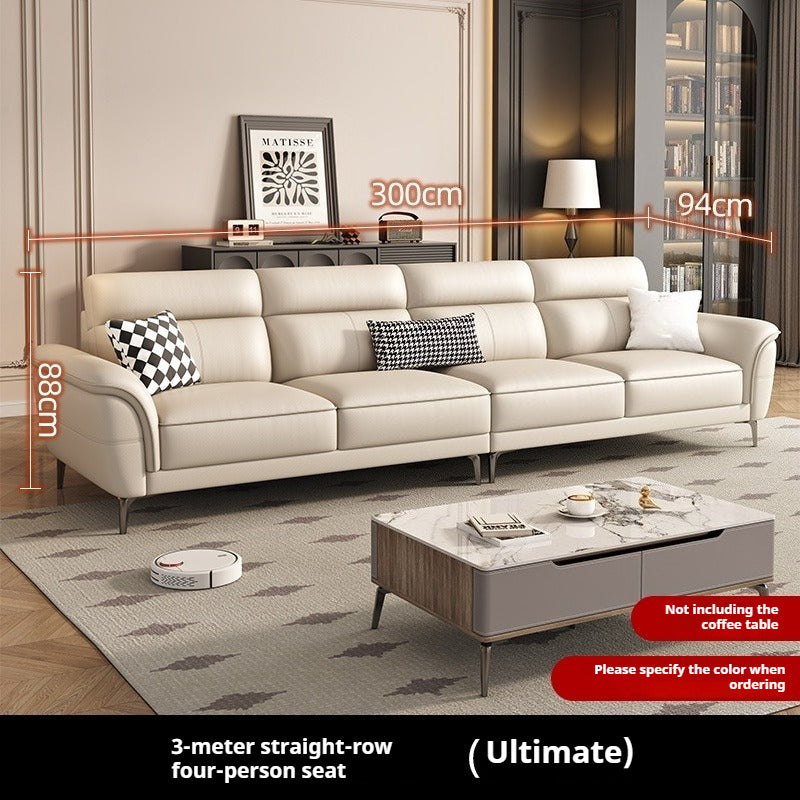 Cream-Style Top-Grain Leather 3-Seater Sofa with High Legs for Modern Small Living Rooms