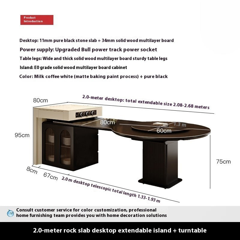 2m Extendable Kitchen Island Dining Table with Storage & Free Rotating Tray for Modern Homes