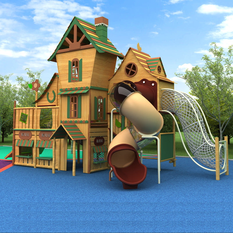 Outdoor Playground Slide Set with Climbing and Activity Panels for Kindergarten & Parks