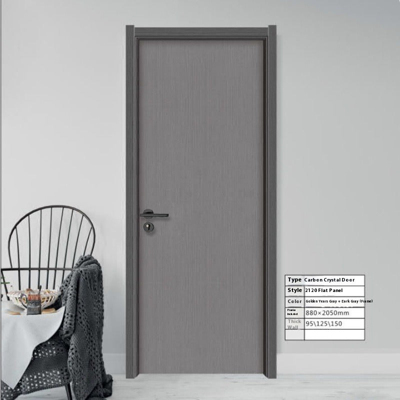 Solid Wood Interior Door – Carbon Crystal Panel, White Quiet Bedroom Door with Eco-Friendly Finish