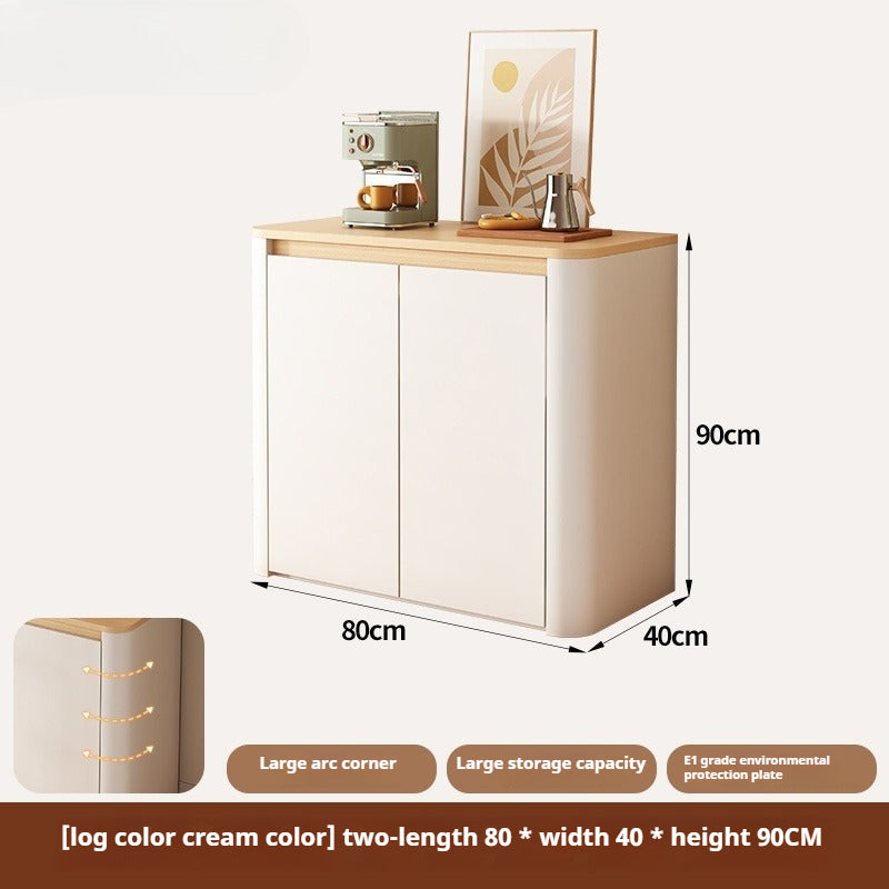 Cream-Style Rounded Corner Sideboard – Wall-Mounted Wooden Wine & Storage Cabinet with Pegboard for Kitchen or Living Room