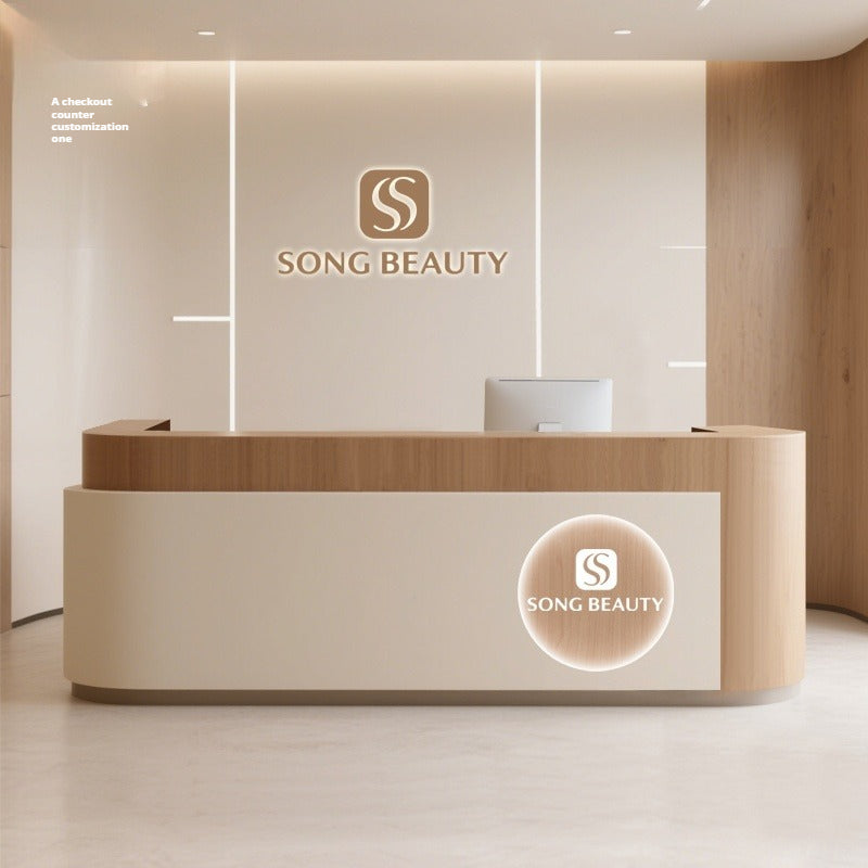 Wooden Reception Desk – Minimalist Cashier & Bar Counter for Boutique, Salon, or Studio