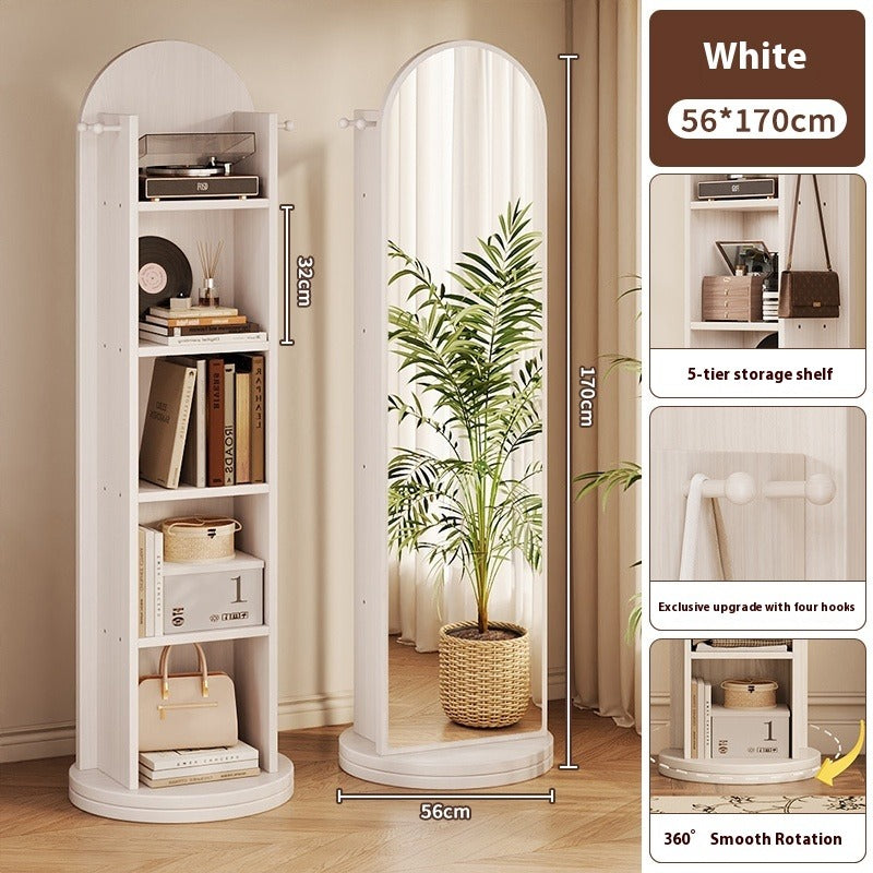 Rotating Full-Length Mirror with Coat Rack – Freestanding Dressing Mirror with Hooks and Wheels for Bedroom Use