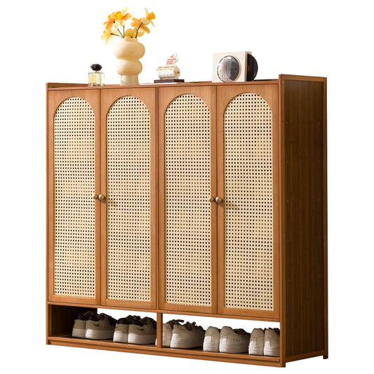 Cream-Style Entryway Shoe Cabinet – All-in-One Ventilated Storage with Mesh Doors for Living Room Divider Use