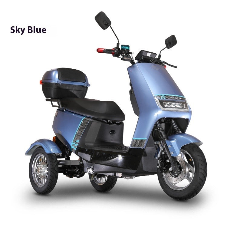 Electric Tricycle for Women – Compact Lithium Battery Family Scooter for Child Pickup, Long Range, Front Disc & Rear Drum Brakes