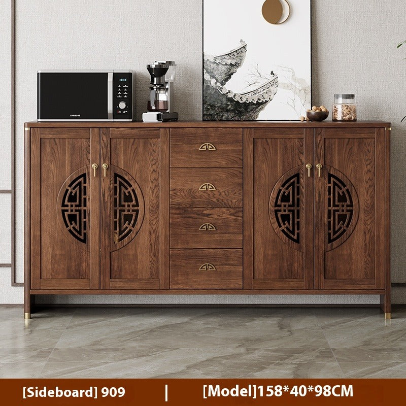 Solid Wood Sideboard – Tall All-in-One Tea & Wine Cabinet for Dining Room or Kitchen