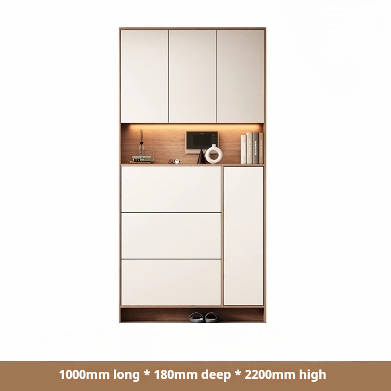 Custom Solid Wood Slim Flip-Drawer Shoe Cabinet – Tall Wall-Mounted Entryway Unit for Home