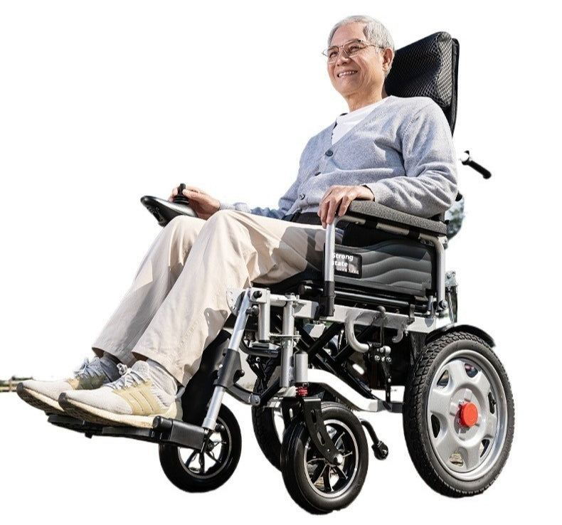 Elegant All-Terrain Electric Wheelchair with Remote Control, Voice Broadcast, and Thick Seat - 20AH Lithium, Metal Hubs, Extended Range Mobility Aid