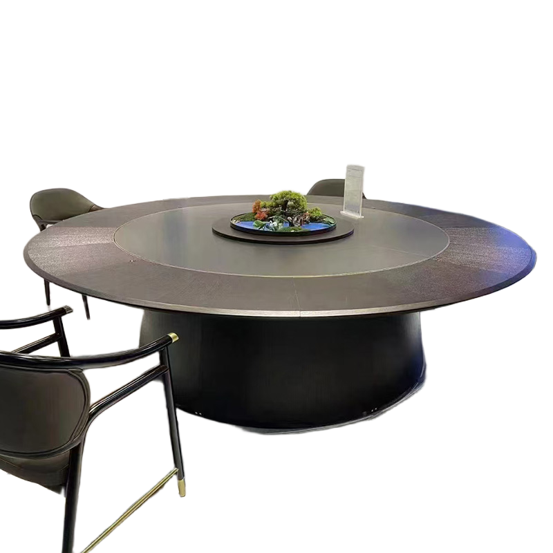 Electric Round Dining Table with Sintered Stone Lazy Susan & Solid Wood Base for Hotel Private Rooms