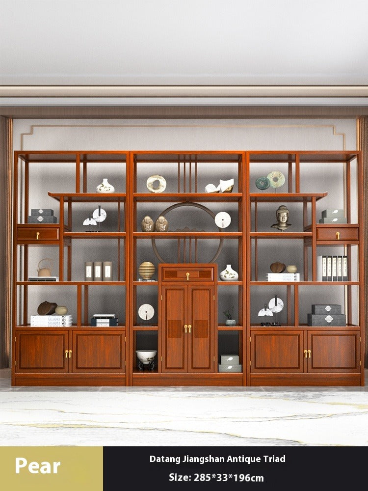 Solid Wood Chinese Display Shelf – Oak Curio Cabinet & Tea Storage Rack for Office or Tea Room
