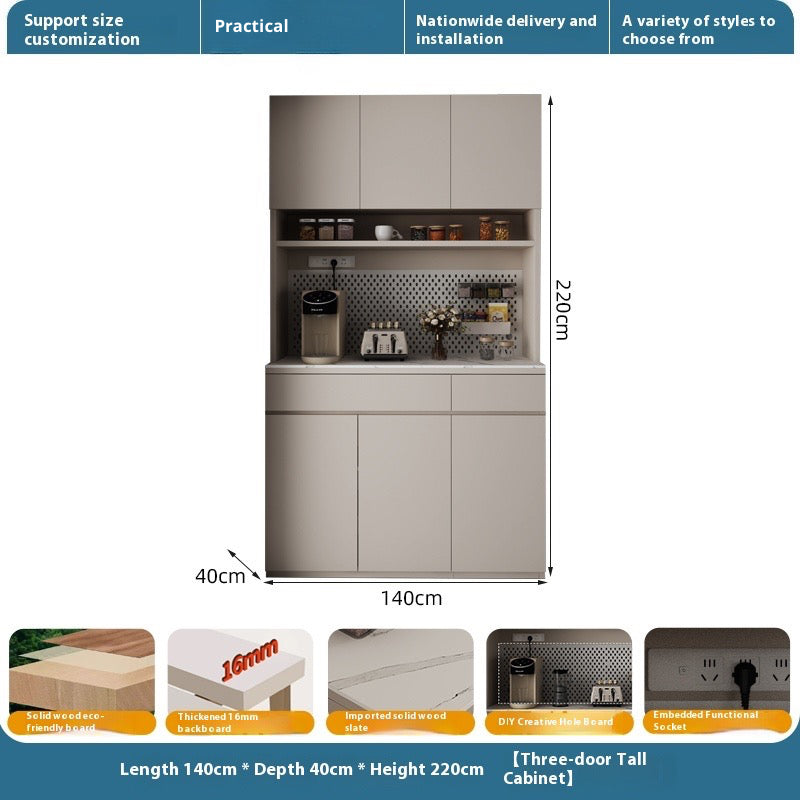 Solid Wood Sideboard with Sintered Stone Top – All-in-One Wall Cabinet for Tea, Wine & Storage