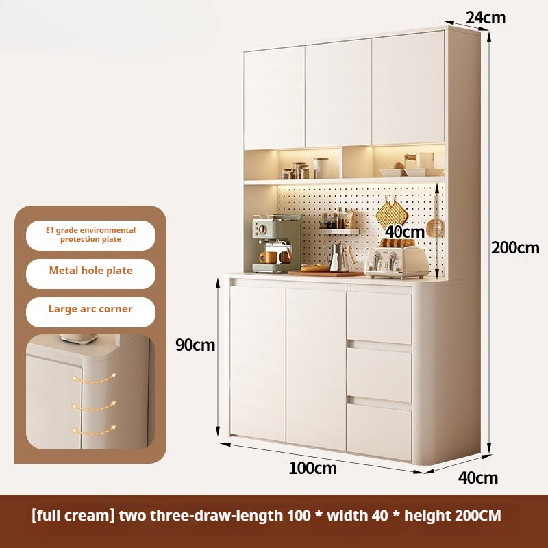 Cream-Style Rounded Corner Sideboard – Wall-Mounted Wooden Wine & Storage Cabinet with Pegboard for Kitchen or Living Room
