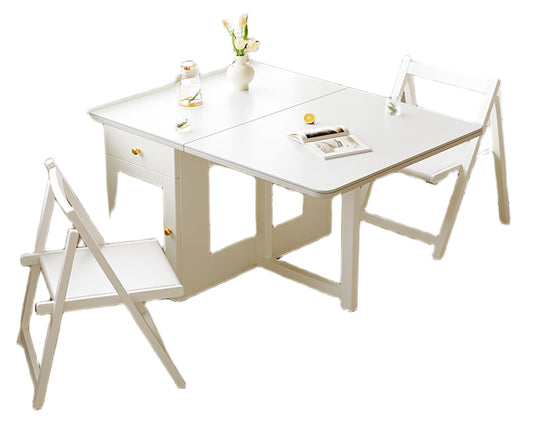 Cream Style Foldable Dining Table with Sintered Stone Top & Storage for Small Homes