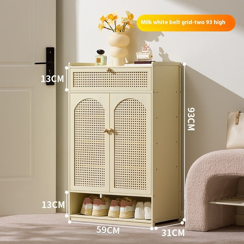 Cream-Style Entryway Shoe Cabinet – All-in-One Ventilated Storage with Mesh Doors for Living Room Divider Use