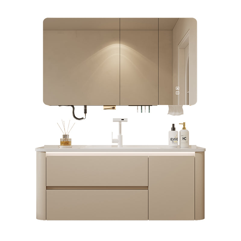 Custom All Designs - Cream-Style Bathroom Vanity Set – Integrated Ceramic Basin with Smart Multi-Function Mirror Cabinet