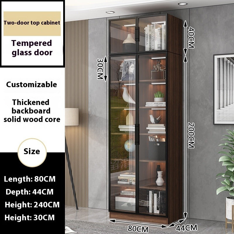 Custom Full-Wall Solid Wood Bookshelf – Floor-to-Ceiling Display Cabinet with Glass & Solid Doors for Study Room