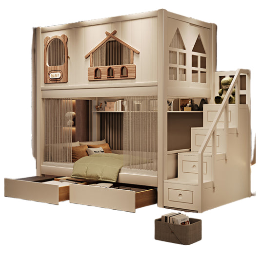 Elegant Solid Wood Bunk Bed with Ladder and Storage - New Double/Single Size Bedroom Furniture