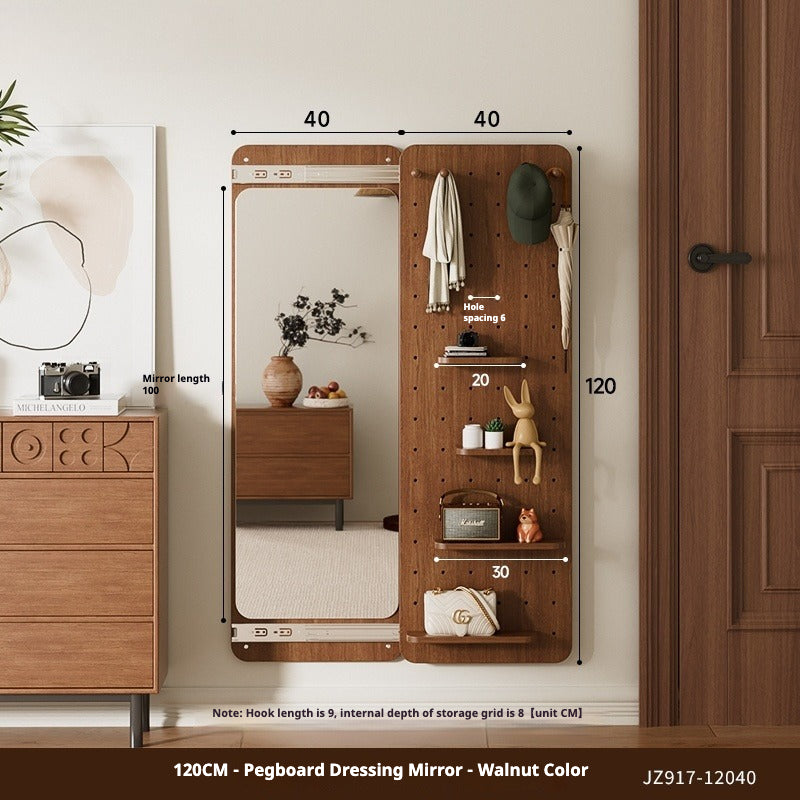 Sliding Hidden Full-Length Mirror – Wall-Mounted Dressing Mirror with Pegboard Cover for Entryway