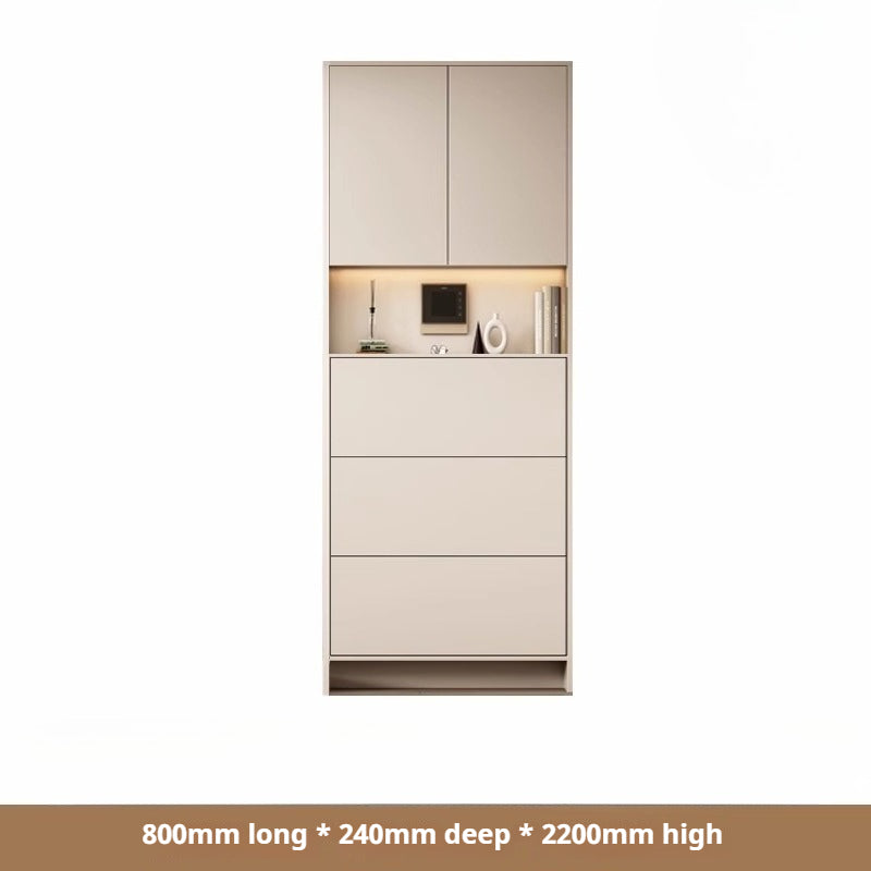 Custom Solid Wood Slim Flip-Drawer Shoe Cabinet – Tall Wall-Mounted Entryway Unit for Home