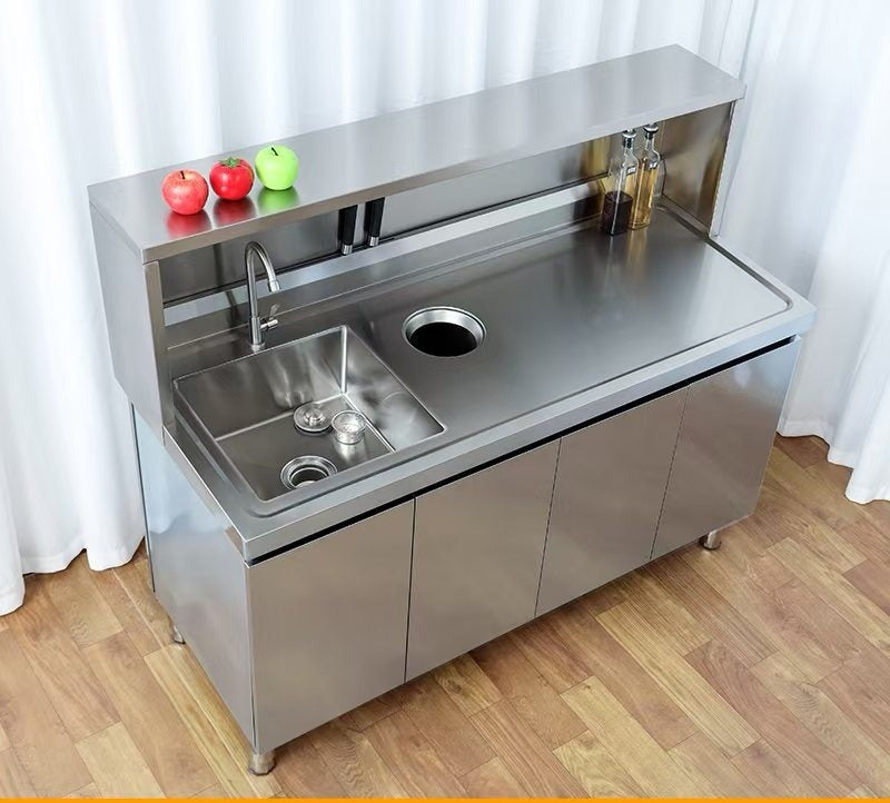Stainless Steel Prep & Checkout Table – Integrated Sink, Workstation & Storage Cabinet for Kitchen or Retail Use