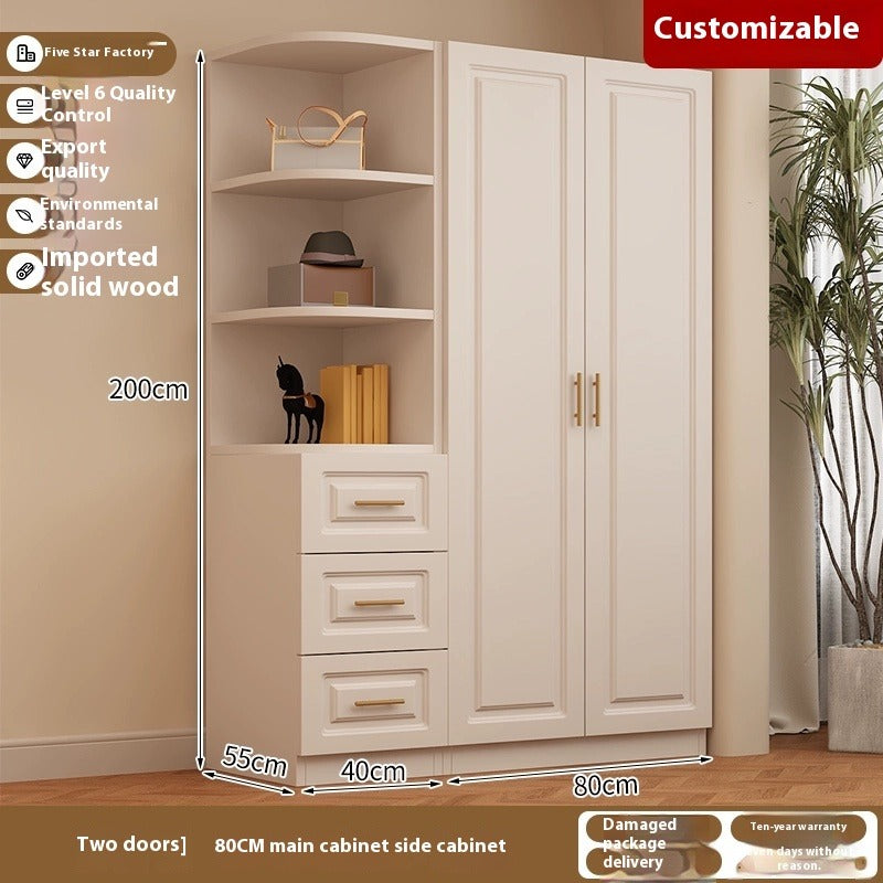 Custom Solid Wood Wardrobe – Cream-Style European Closet for Kids & Small Bedrooms