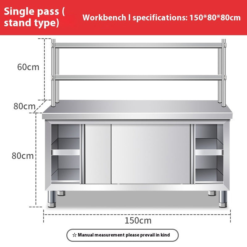 Stainless Steel Work Table with Upper Shelf – Commercial Kitchen Prep Station with Storage Cabinet & Cutting Surface
