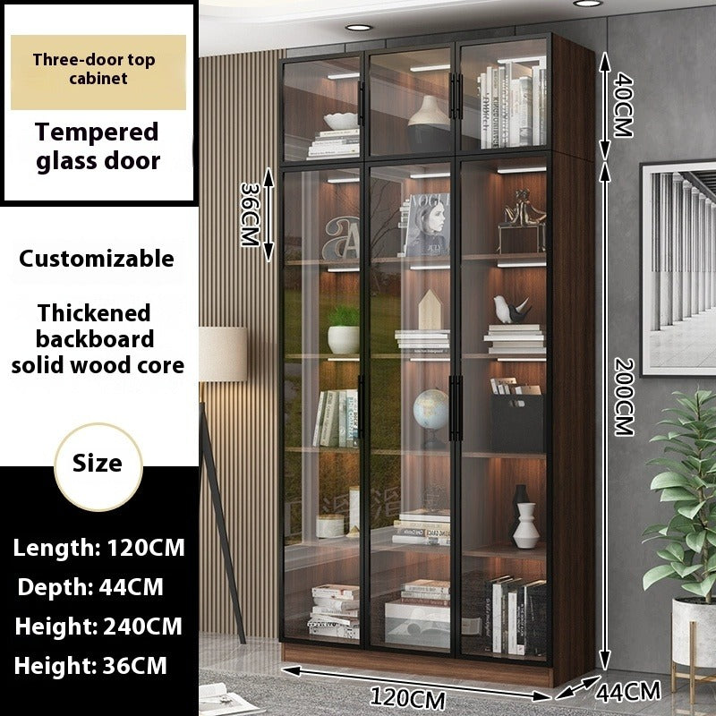 Custom Full-Wall Solid Wood Bookshelf – Floor-to-Ceiling Display Cabinet with Glass & Solid Doors for Study Room