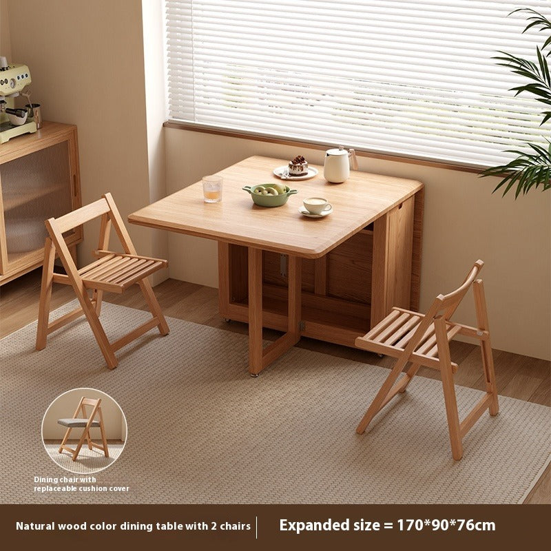 Solid Wood Foldable Dining Table Set for Small Apartments in Rectangular Shape