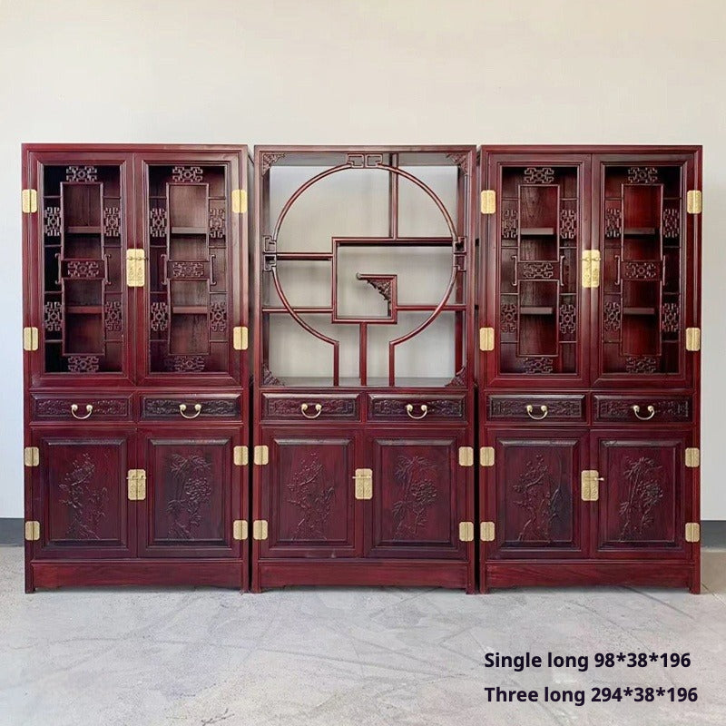Chinese-Style Elm Wood Bookshelf – Antique Solid Wood Storage Cabinet for Living Room, Study & Office, No Glass Doors