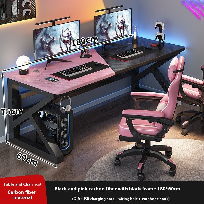 Dual Workstation Gaming Desk Set – Carbon Fiber Computer Table with Chairs for Bedroom, Office & Internet Cafe