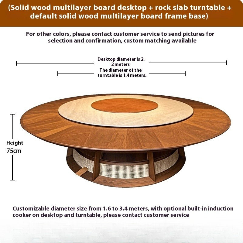 Electric Sintered Stone Dining Table with Solid Wood Base for Hotel Private Rooms