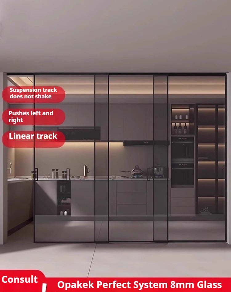 Sliding Glass Door – Triple Hidden Top-Hung Track Partition for Kitchen, Balcony, Living Room & Bathroom