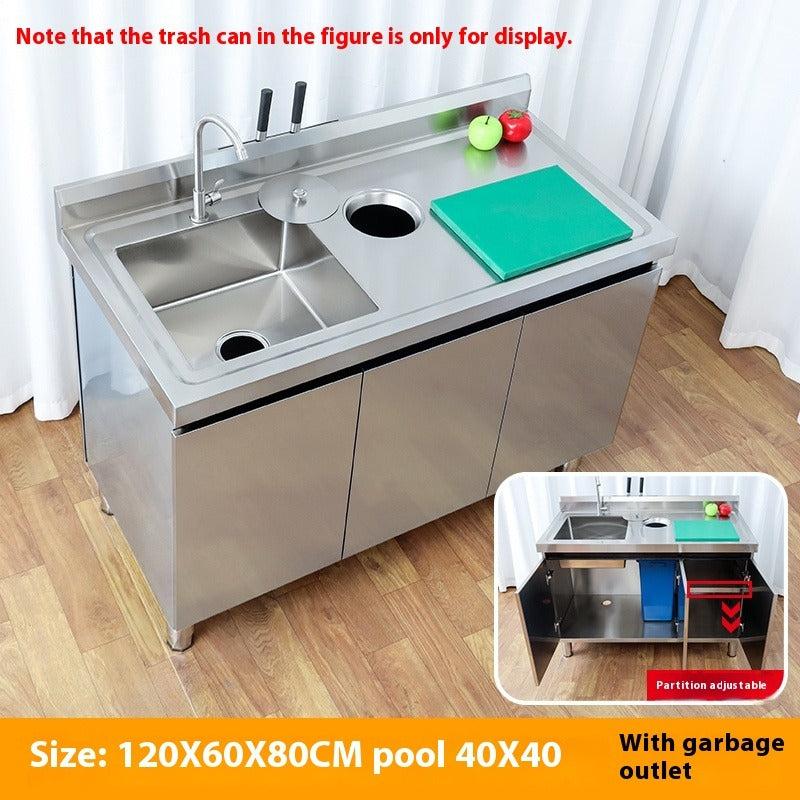 Stainless Steel Prep & Checkout Table – Integrated Sink, Workstation & Storage Cabinet for Kitchen or Retail Use