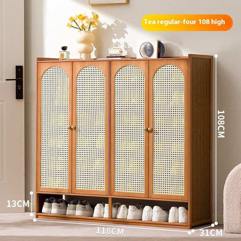 Cream-Style Entryway Shoe Cabinet – All-in-One Ventilated Storage with Mesh Doors for Living Room Divider Use