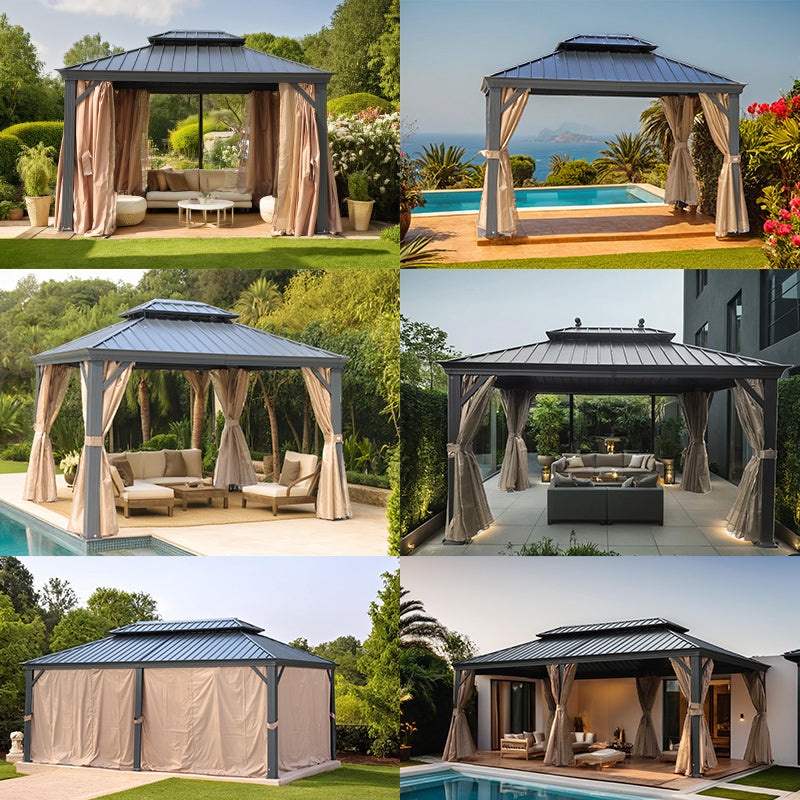 Outdoor Aluminum Gazebo for Patio Shade with Waterproof Canopy & Corner Posts