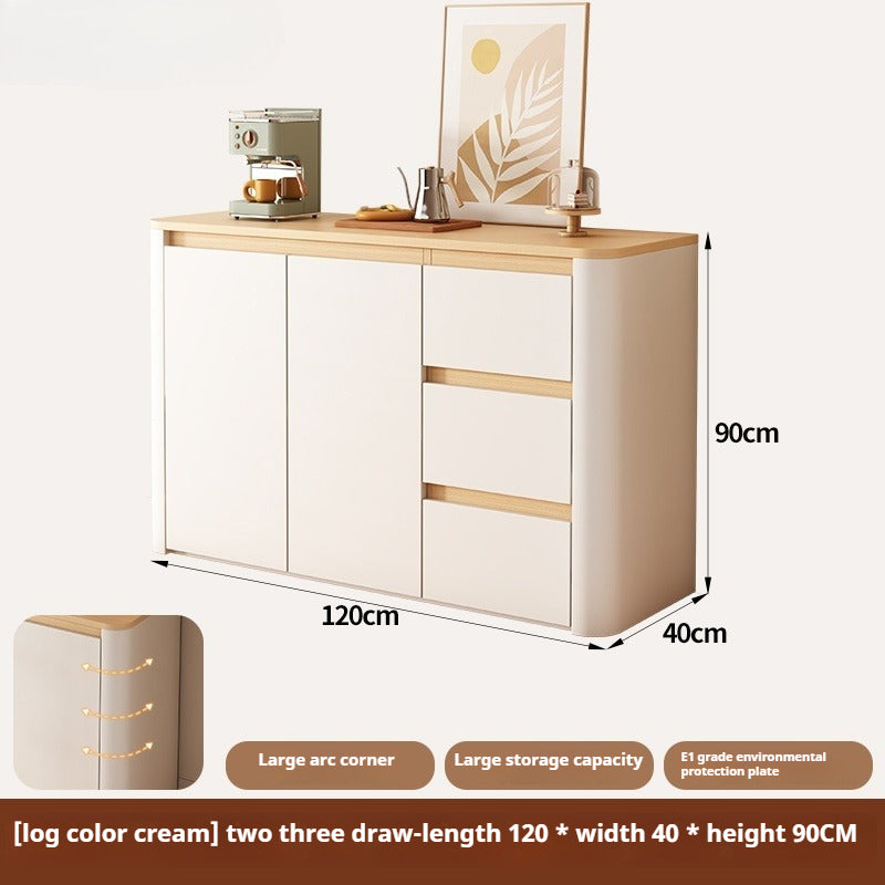Cream-Style Rounded Corner Sideboard – Wall-Mounted Wooden Wine & Storage Cabinet with Pegboard for Kitchen or Living Room