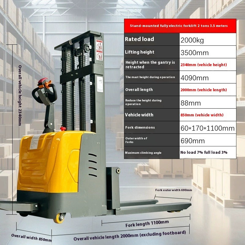 Compact Full Electric Forklift Stacker with Hydraulic Lift for Loading, Unloading & Pallet Handling