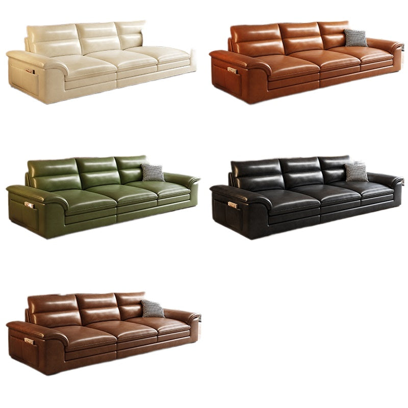 Vintage Oil-Wax Leather Sofa 3/4-Seater with Latex & Charcoal Foam for Small Living Rooms