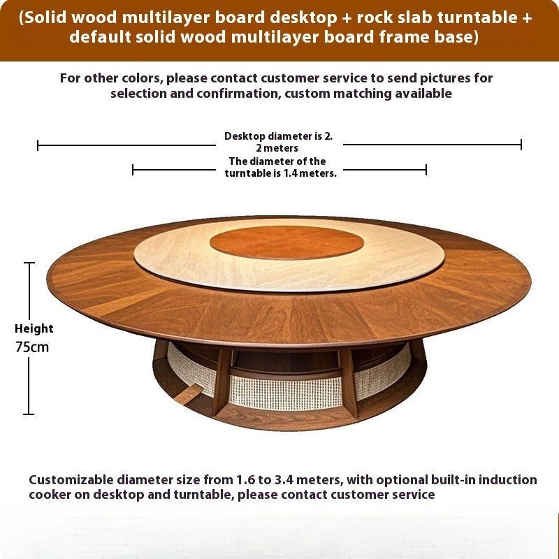 Electric Sintered Stone Dining Table with Solid Wood Base for Hotel Private Rooms