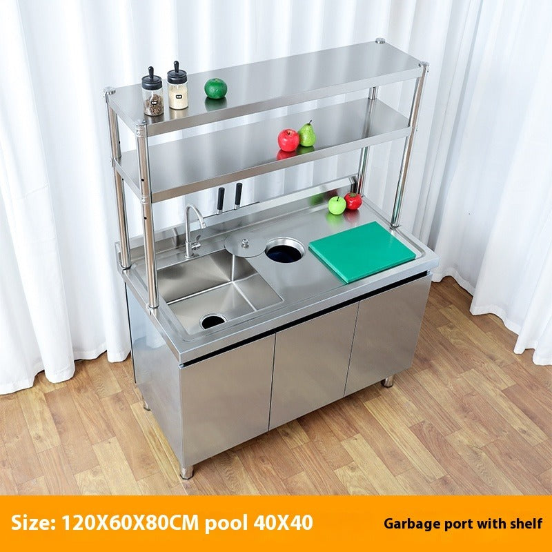 Stainless Steel Prep & Checkout Table – Integrated Sink, Workstation & Storage Cabinet for Kitchen or Retail Use