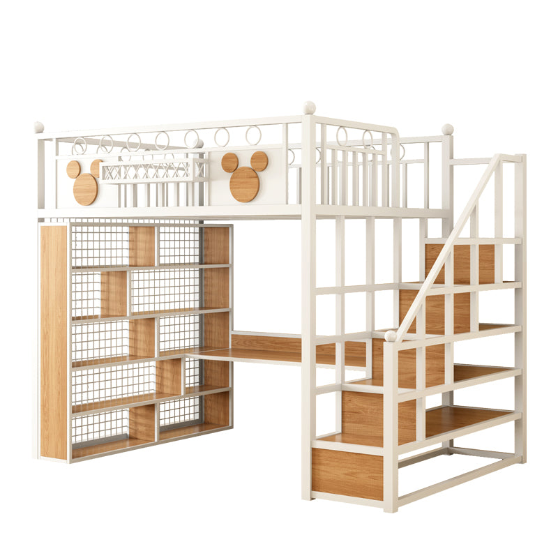 Elegant Double-Decker Metal Loft Bed with Ladder and Under-Bed Desk, Customizable Bedroom Furniture