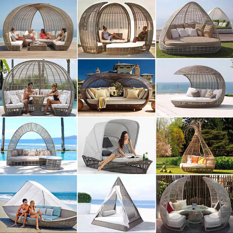 Outdoor Rattan Daybed Sofa – Waterproof Nest-Style Patio Furniture for Hotel, Terrace & Garden Use