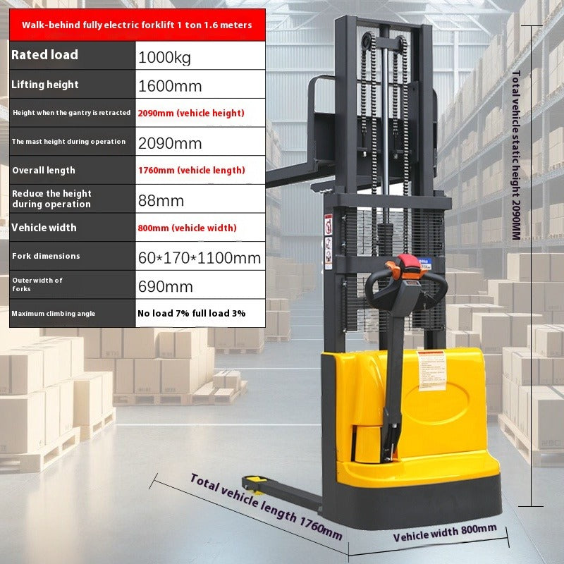 Compact Full Electric Forklift Stacker with Hydraulic Lift for Loading, Unloading & Pallet Handling